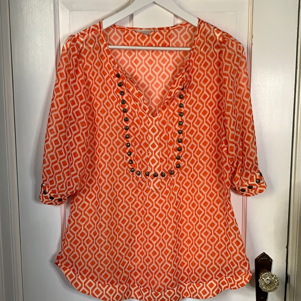 41 HAWTHORN Short-sleeve Geometric Orange Top SZ L